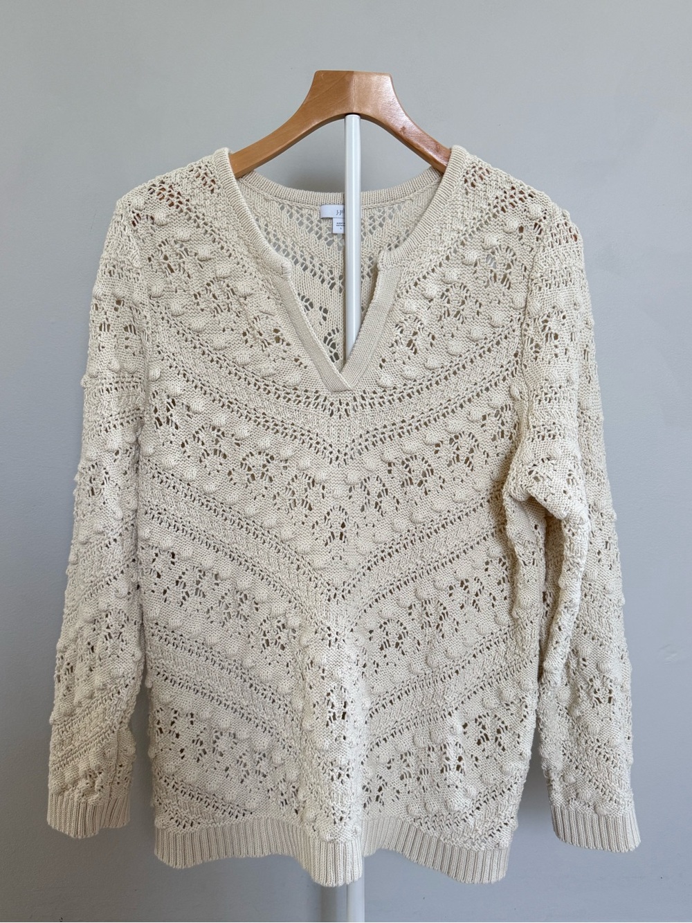 J.Jill Cream Openwork V-Neck Sweater